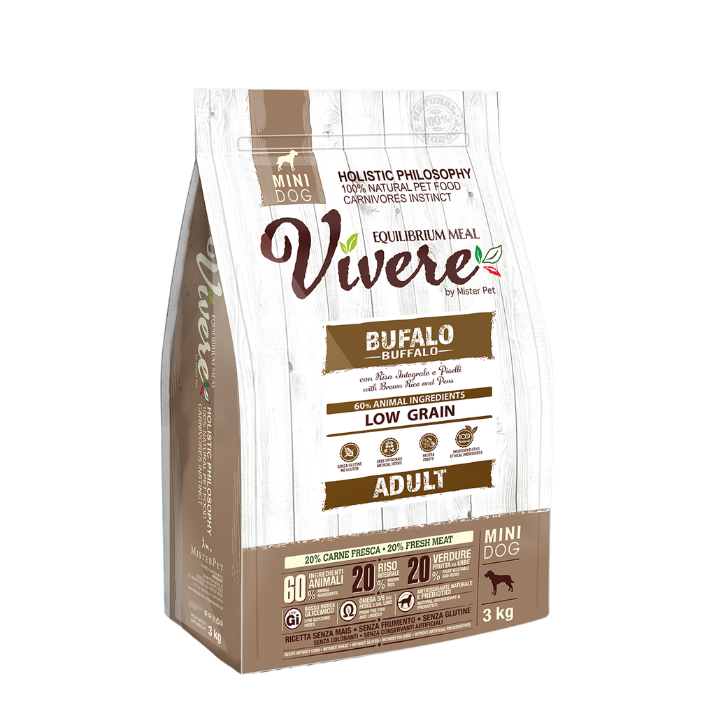 [8020997012307] VIVERE LOW GRAIN MINI ADULT BUFALO 3 Kg.