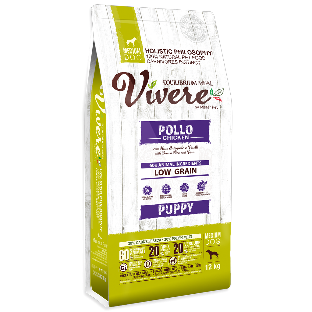[8020997012321] VIVERE LOW GRAIN MEDIUM PUPPY POLLO 12 Kg.