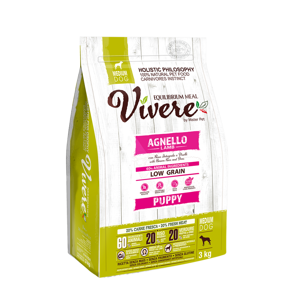 [8020997012338] VIVERE LOW GRAIN MEDIUM PUPPY CORDERO 3 Kg.