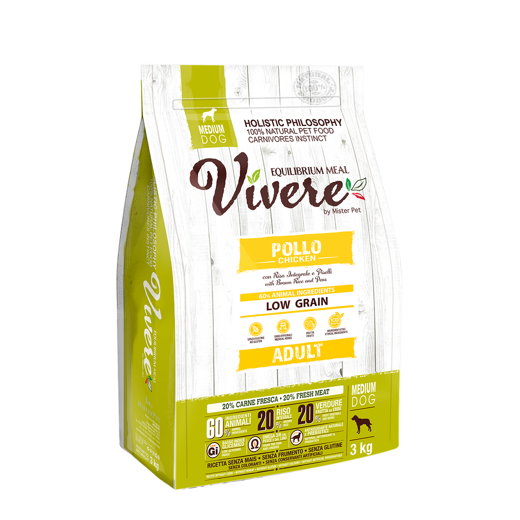 [8020997012352] VIVERE LOW GRAIN MEDIUM ADULT POLLO 3 Kg.