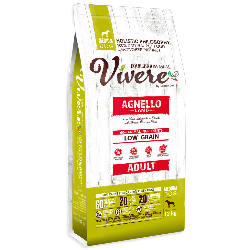 [8020997012383] VIVERE LOW GRAIN MEDIUM ADULT CORDERO 12 Kg.