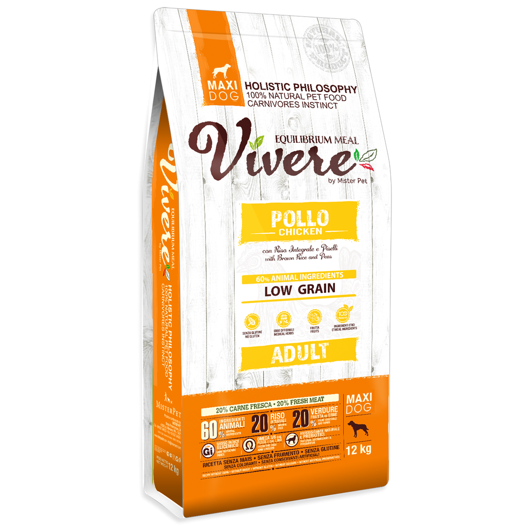 [8020997012482] VIVERE LOW GRAIN MAXI ADULT POLLO 12 Kg.