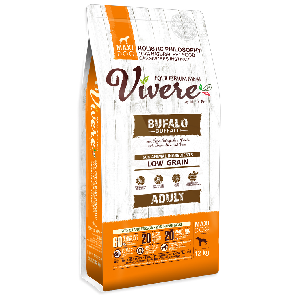 [8020997012543] VIVERE LOW GRAIN MAXI ADULT BUFALO 12 Kg.